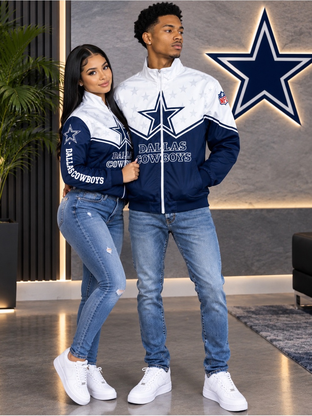 NFL Dallas Cowboys Navy and White Windbreaker Jacket